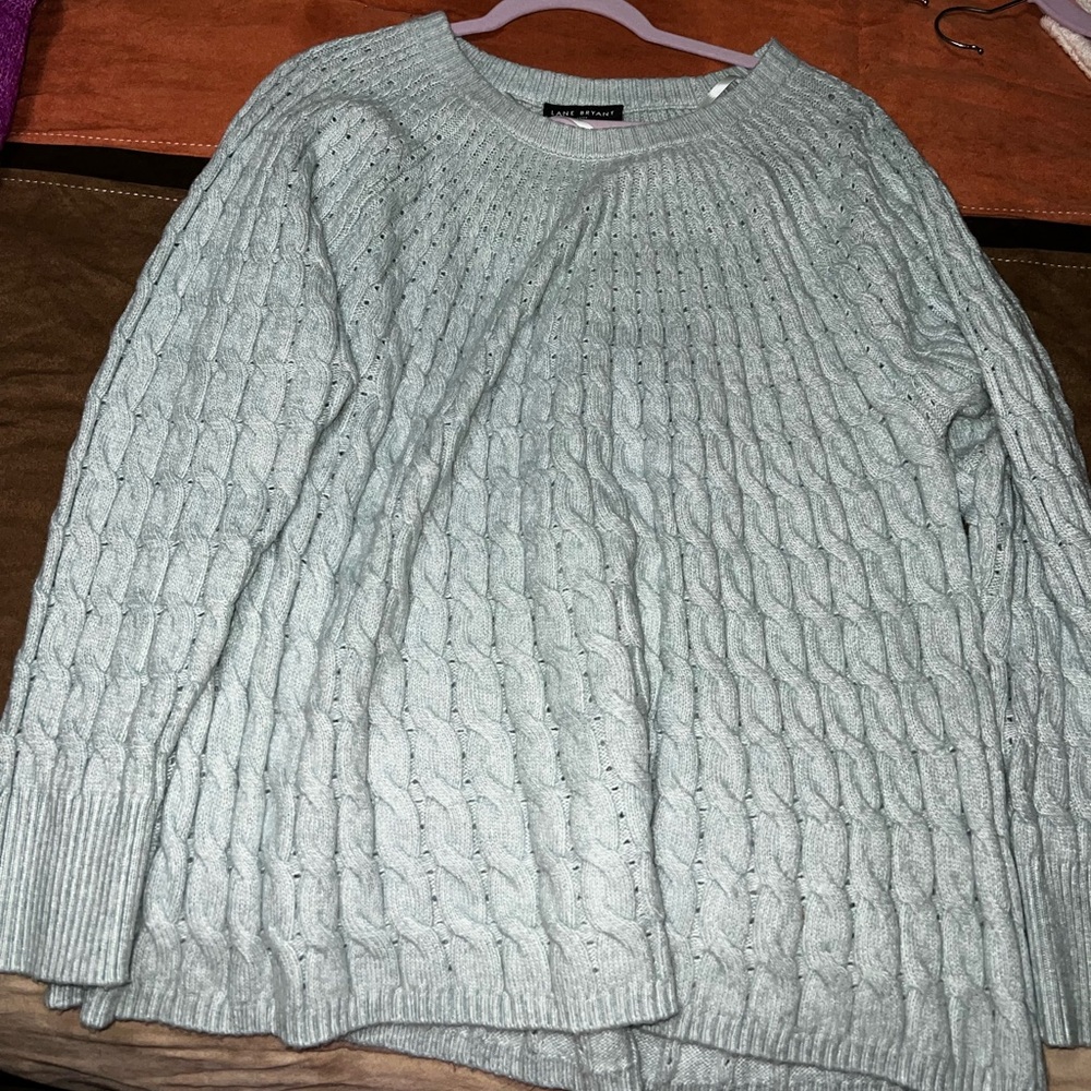 Women’s Lane Bryant round neck cable knit sweater, blue-green, size 22/24